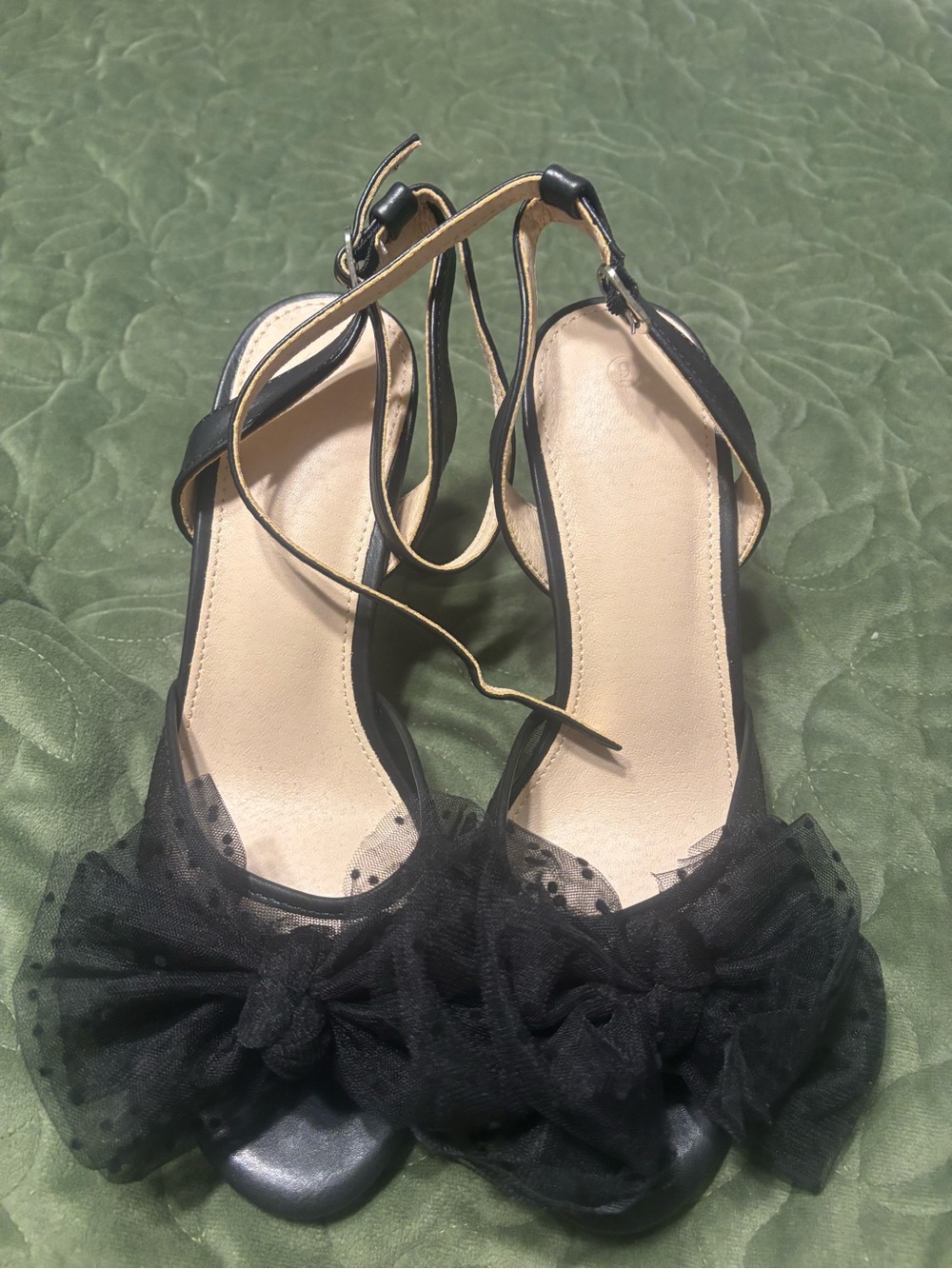 Source Unknown Black Mesh Bow Slingback Heels